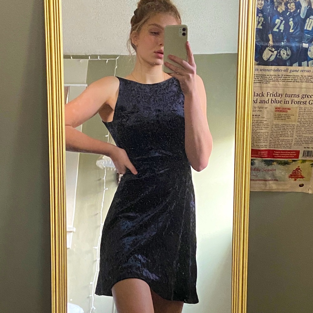 Velvet high-neck low-back dress